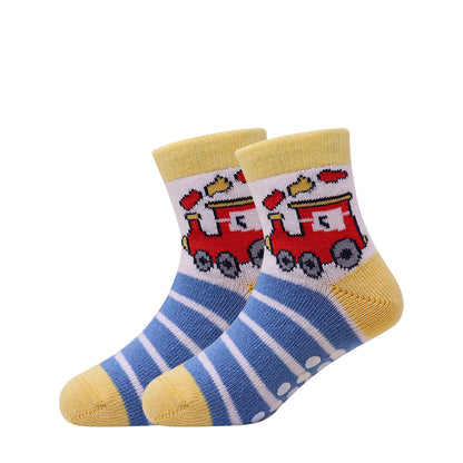 3 Pk Kids Cartoon Crew Socks – Soft Anti-Slip Cotton Socks