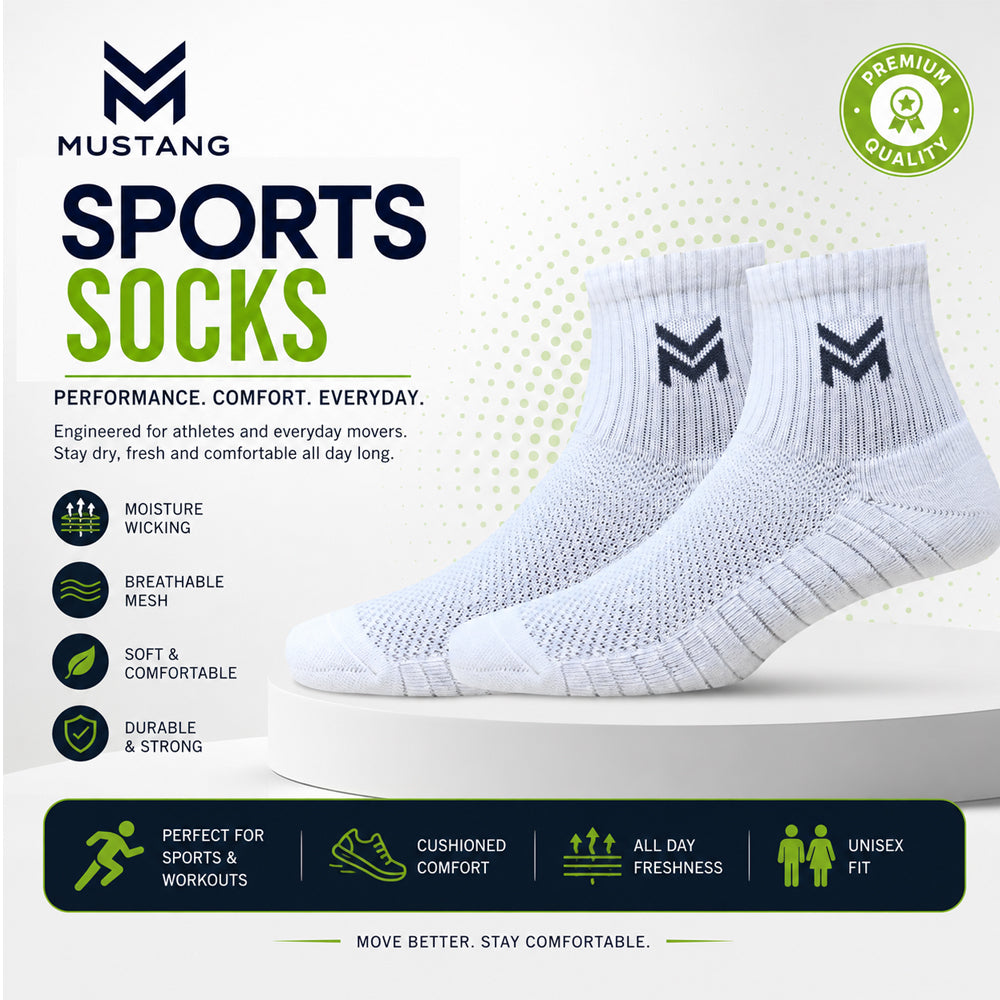 1 Pk Mustang Unisex Sports Ankle Socks – Breathable Comfort Socks For Men