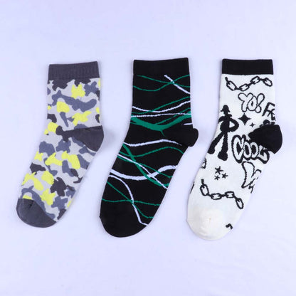 3pk Unisex Funky Printed Crew Socks