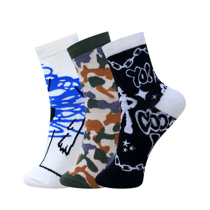 3pk Unisex Funky Printed Crew Socks