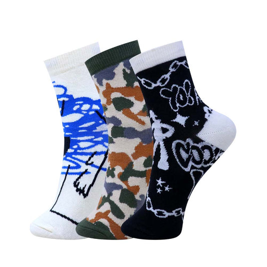 3pk Unisex Funky Printed Crew Socks