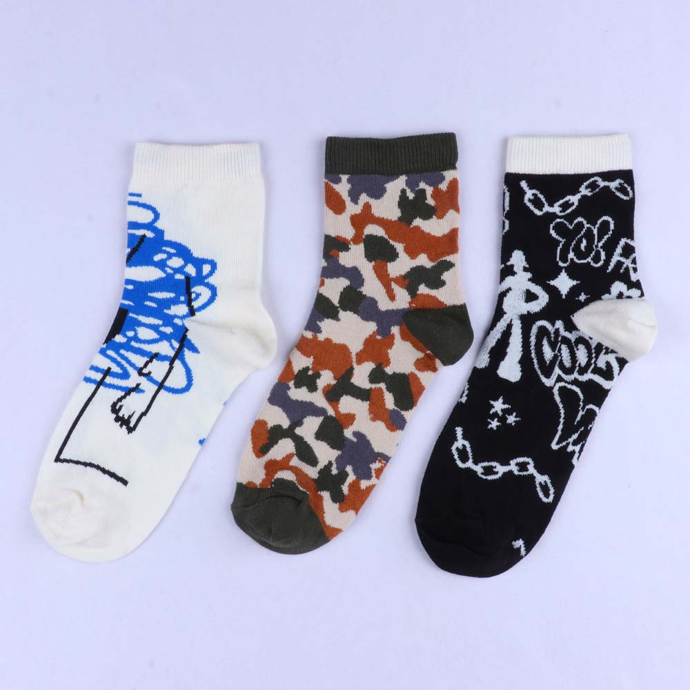 3pk Unisex Funky Printed Crew Socks