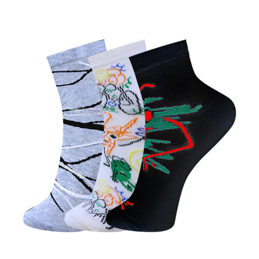 3pk Unisex Funky Printed Crew Socks