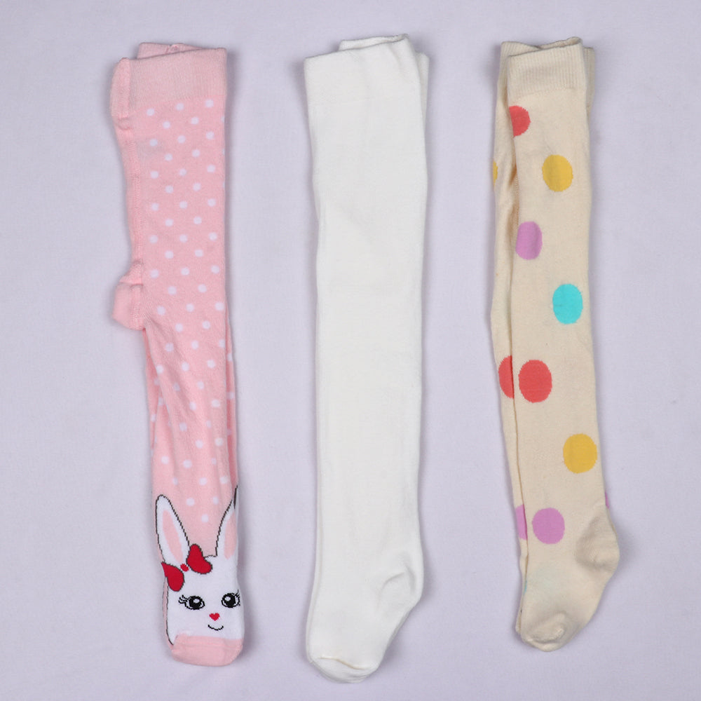 3 Pk Girls Comfortable Cotton Tights For School & Casual Wear