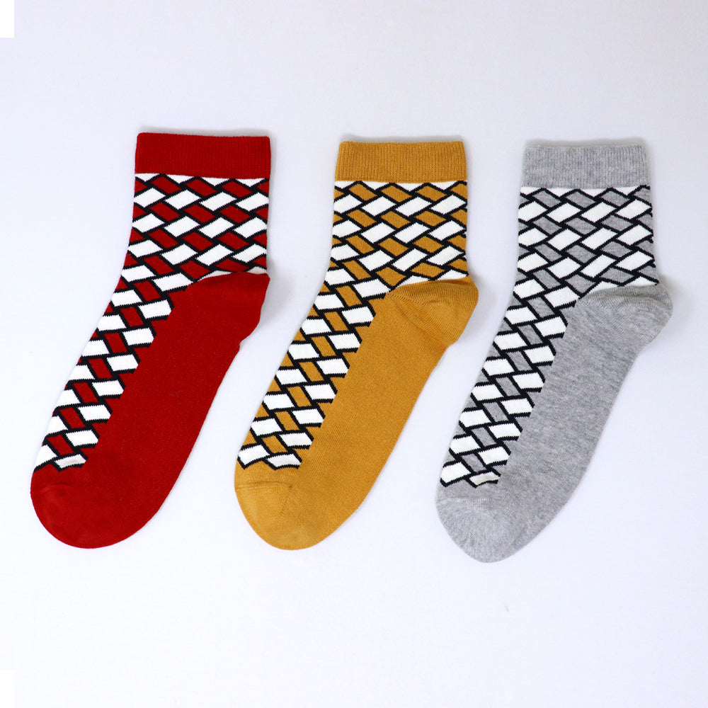 3 Pk Men's Geometric Pattern Crew-Length Socks