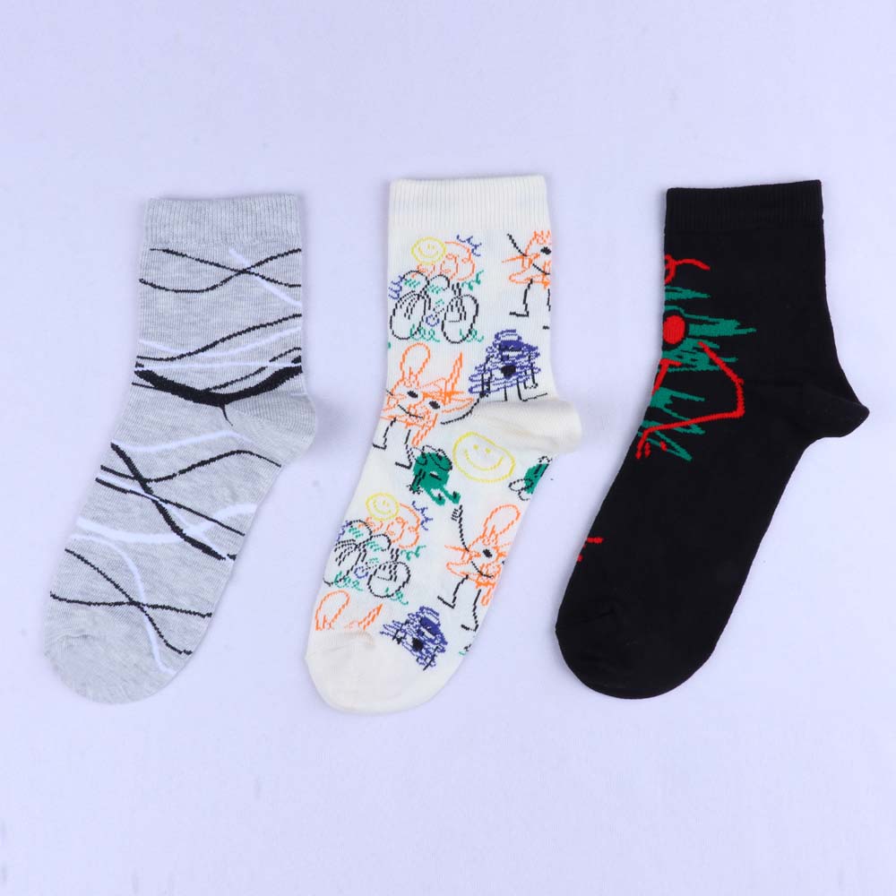 3pk Unisex Funky Printed Crew Socks