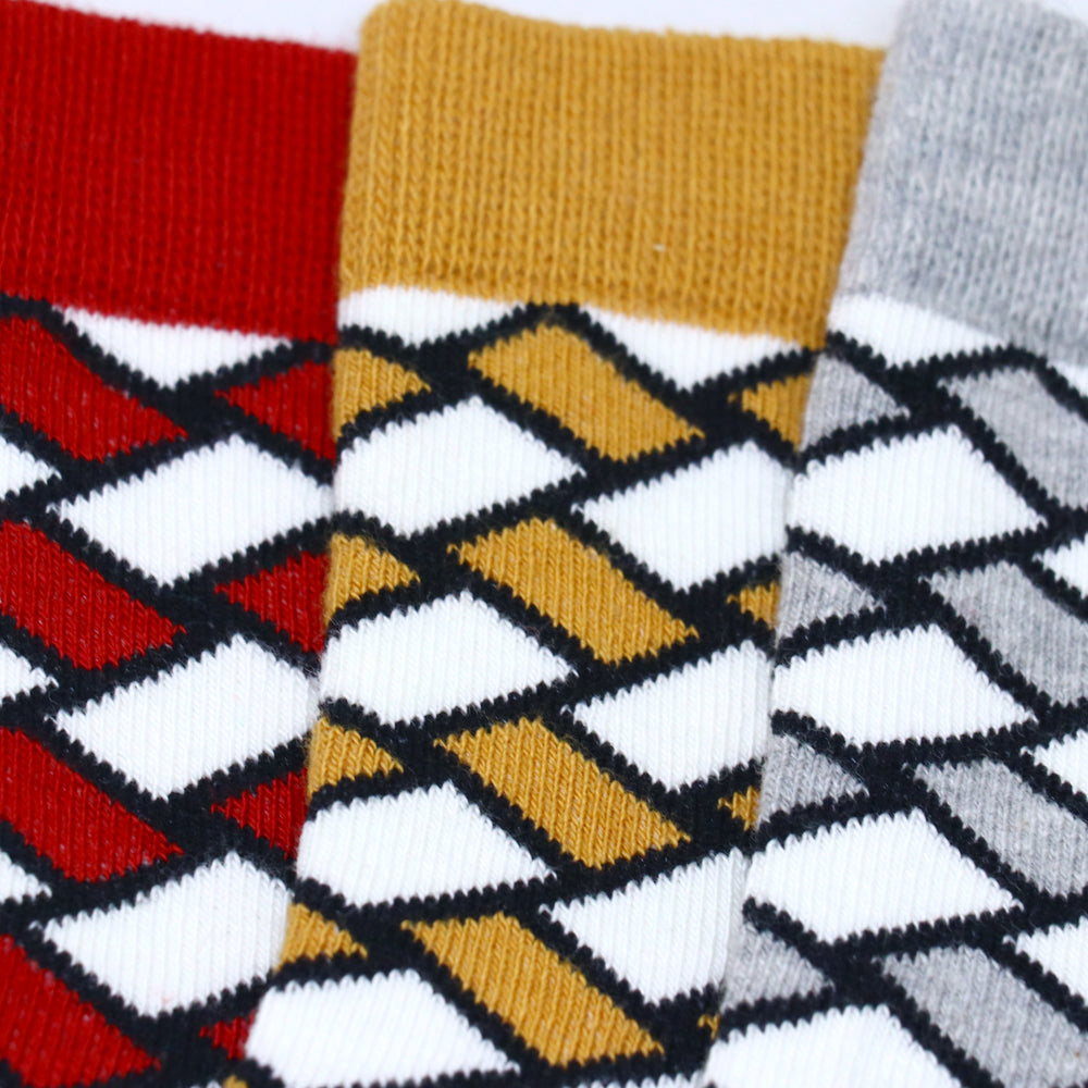 3 Pk Men's Geometric Pattern Crew-Length Socks