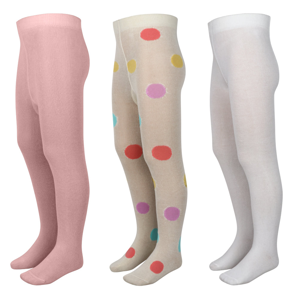 3 Pk Kids' Cotton Full-Length Tights  Soft, Breathable & Stretchable Stockings For Girls