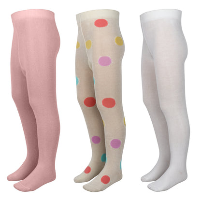 3 Pk Kids' Cotton Full-Length Tights  Soft, Breathable & Stretchable Stockings For Girls