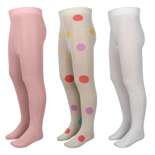 3 Pk Kids' Cotton Full-Length Tights  Soft, Breathable & Stretchable Stockings For Girls