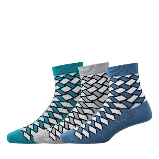 3 Pk Men's Geometric Pattern Crew-Length Socks