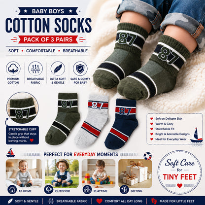 3 Pk Men’s 87 Graphic Crew-Length Sports Socks – Stylish Casual & Athletic Socks