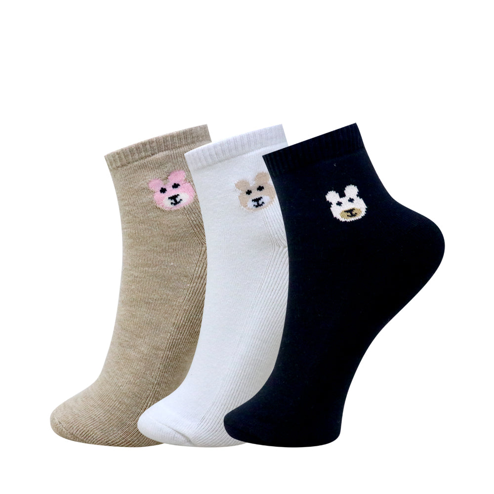 3 Pk Kids Cute Bear Design Cotton Rich Ankle Socks