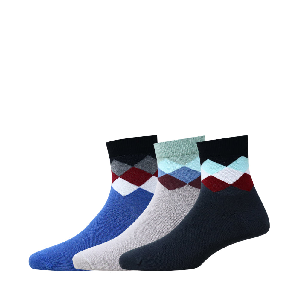 3 Pk Men’s Multicolour Geometric Pattern Socks