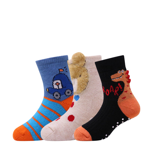 3 Pk  Kids Fun Cartoon Crew Socks – Soft Cotton Antiskid Socks