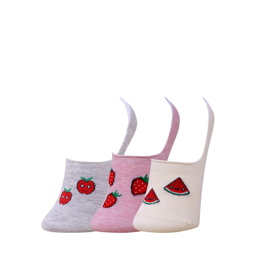 3 Pk Kids Fruit Design Loafer Socks – Soft Cotton No Show Socks