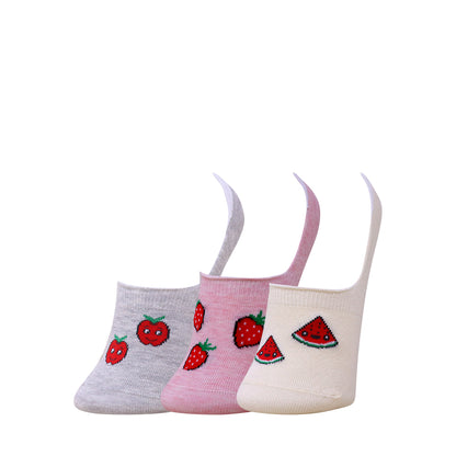3 Pk Kids Fruit Design Loafer Socks – Soft Cotton No Show Socks
