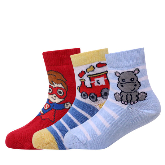 3 Pk Kids Character Socks – Superhero & Animal Design