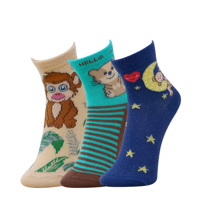 3pk Kids Jungle & Moon Animal Socks