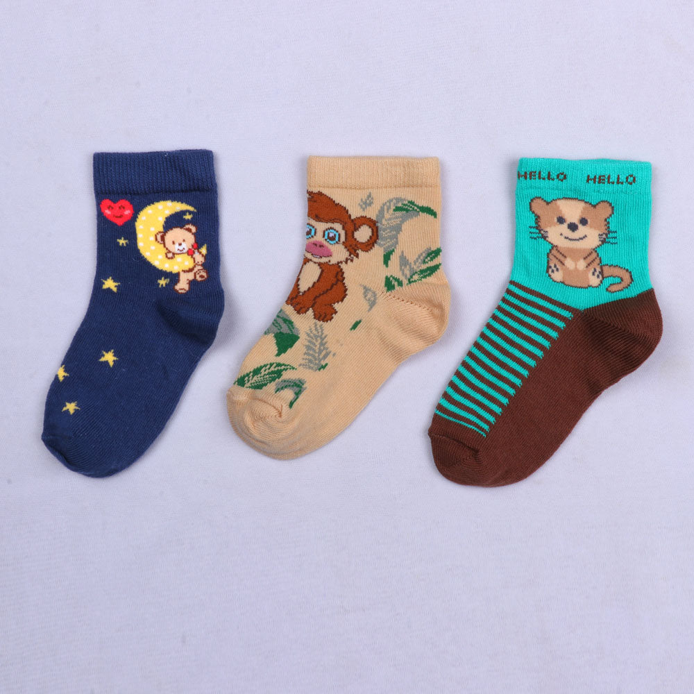 3pk Kids Jungle & Moon Animal Socks