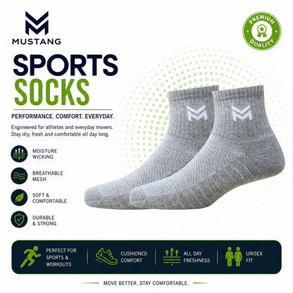 1 Pk Mustang Men’s Sports Socks – Breathable Grey Athletic Socks