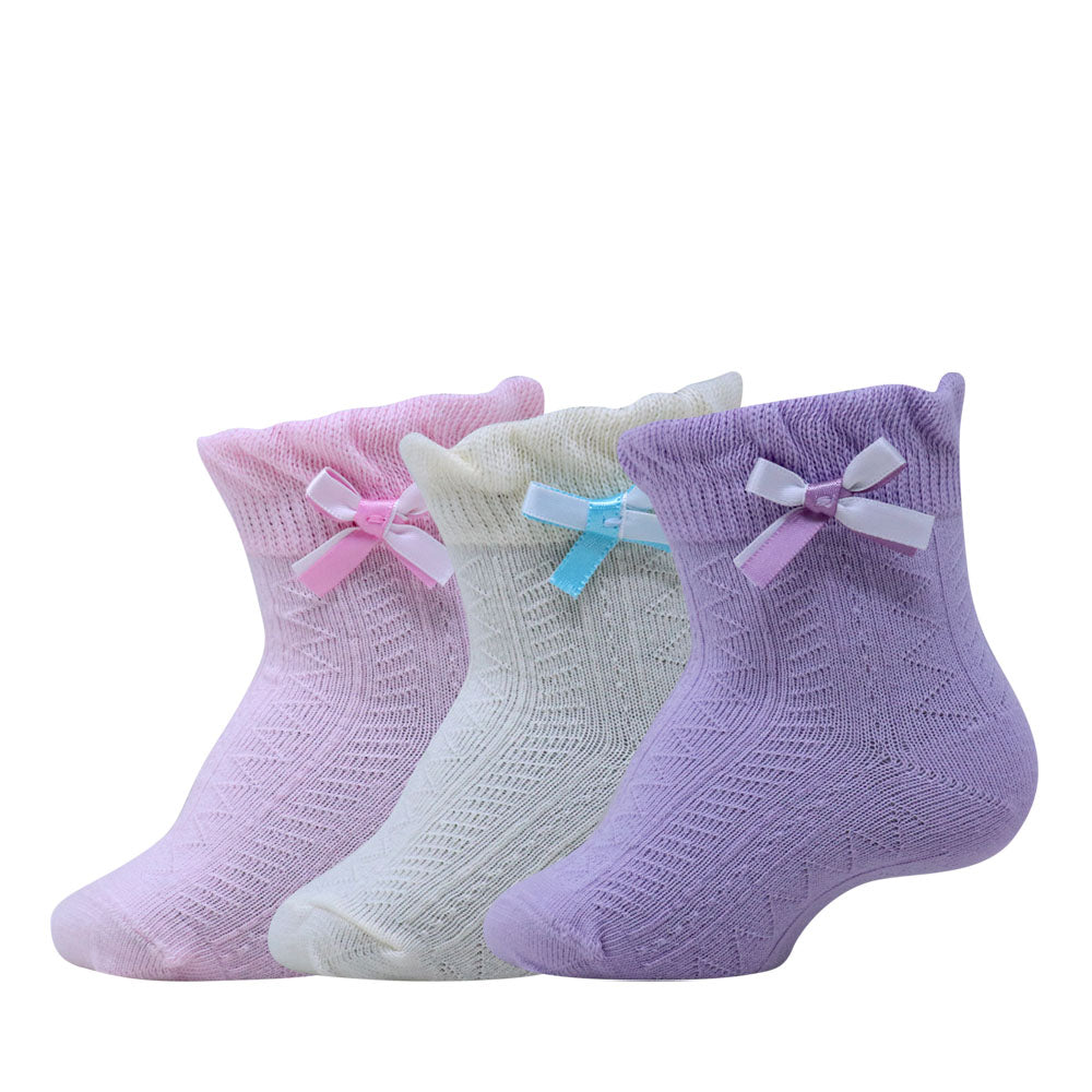 3pk Kids' Fancy Bow Design Socks