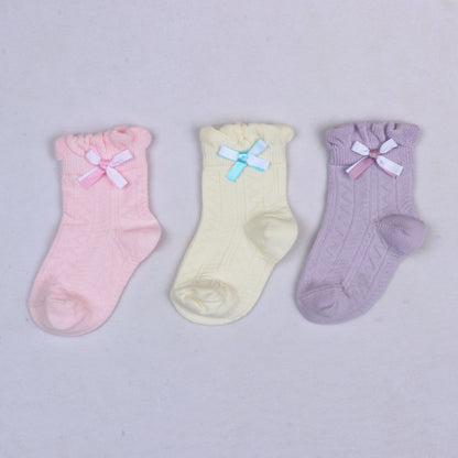 3pk Kids' Fancy Bow Design Socks