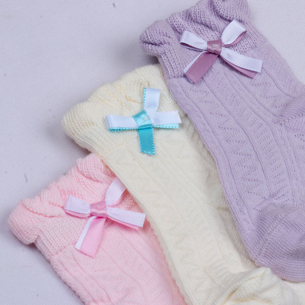 3pk Kids' Fancy Bow Design Socks