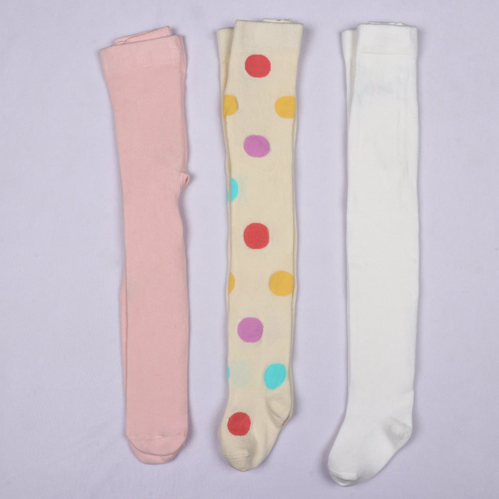 3 Pk Kids' Cotton Full-Length Tights  Soft, Breathable & Stretchable Stockings For Girls