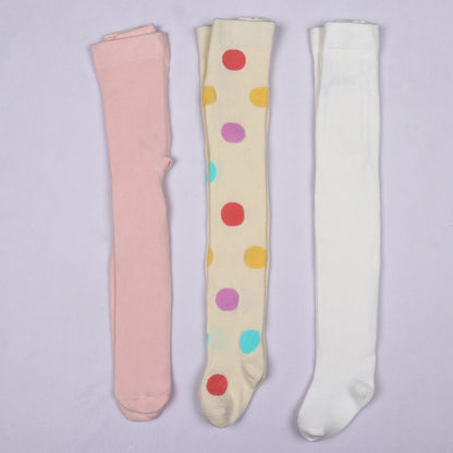 3 Pk Kids' Cotton Full-Length Tights  Soft, Breathable & Stretchable Stockings For Girls