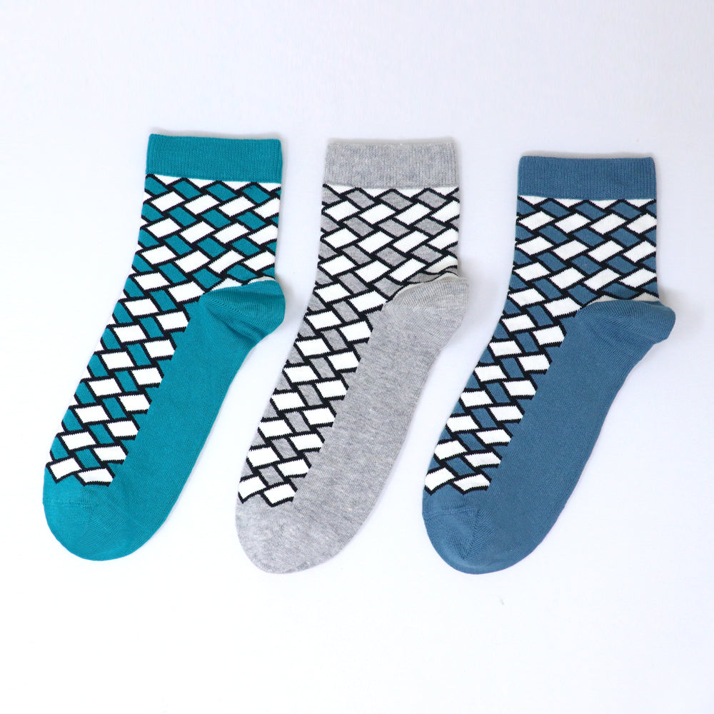 3 Pk Men's Geometric Pattern Crew-Length Socks
