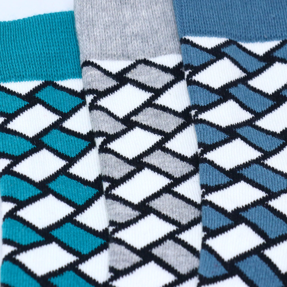 3 Pk Men's Geometric Pattern Crew-Length Socks