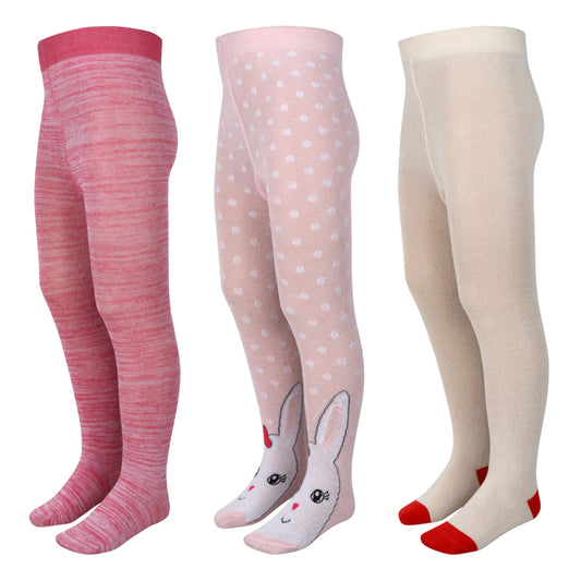 3 Pk Girls' Soft Cotton Pantyhose Tights- Breathable Full-Length Stockings