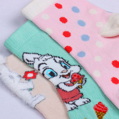 3pk Kids’ Bunny & Polka Dots Design Socks