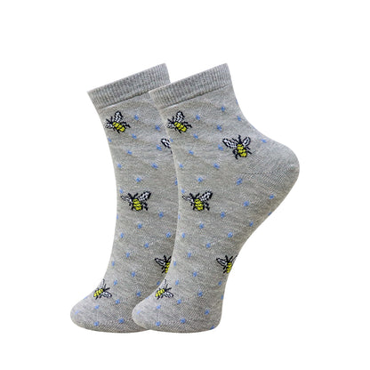 3 Pk Girls’ Cute Bee Printed Crew Socks – Soft & Comfortable Cotton Socks