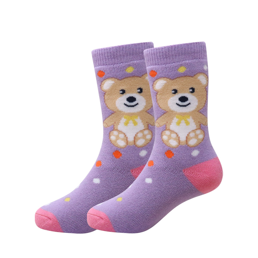 3 Pk Kids Cute Teddy Bear Crew Socks – Soft, Comfortable & Colorful Character Socks