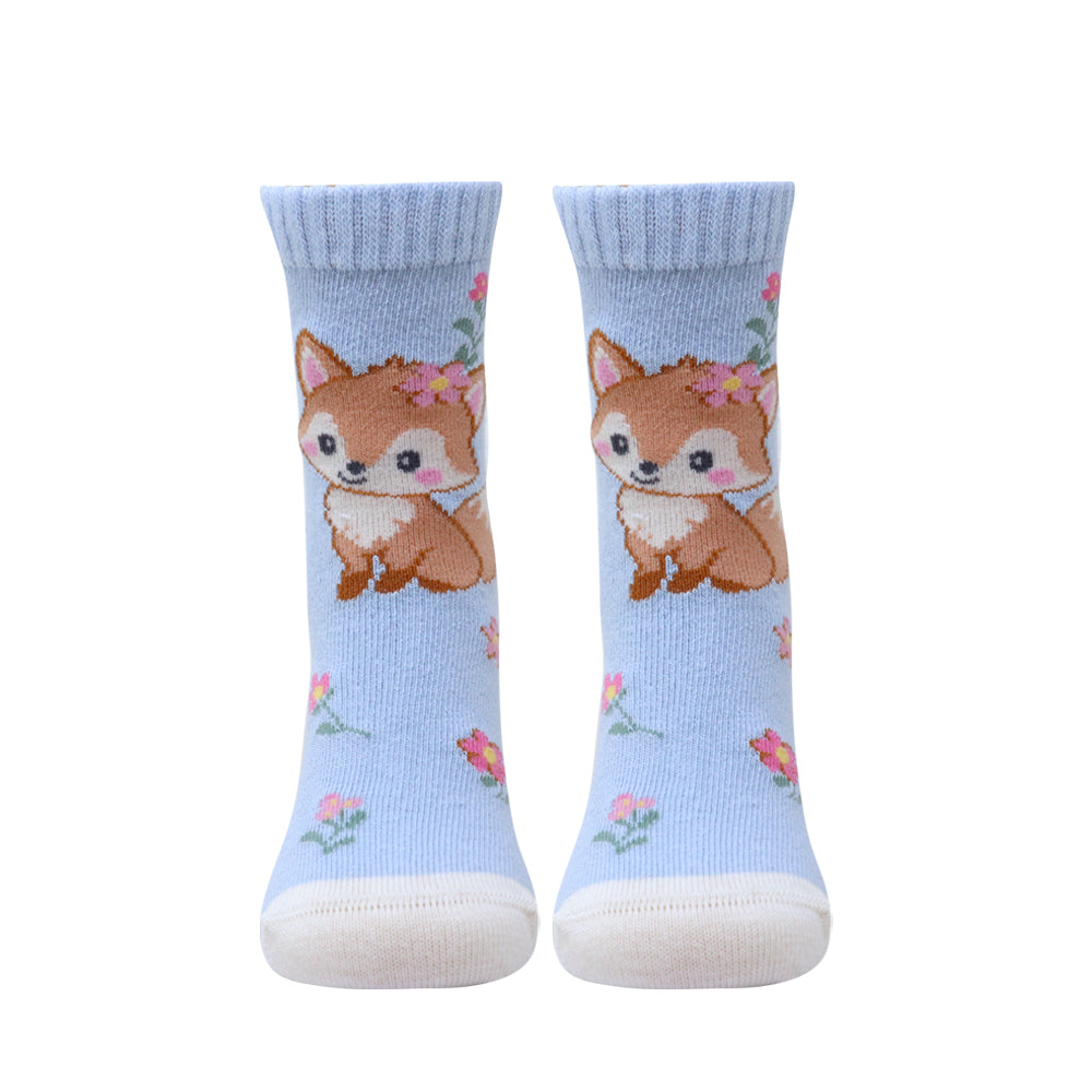 3 Pk Girls’ Woodland Friends Crew Socks – Cute Deer & Forest Animal Printed Socks