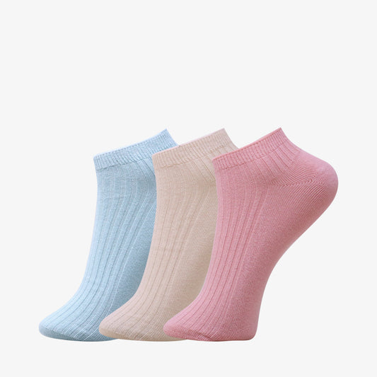 3 Pk Mustang Girls' Premium Cotton Ribbed No Show Socks