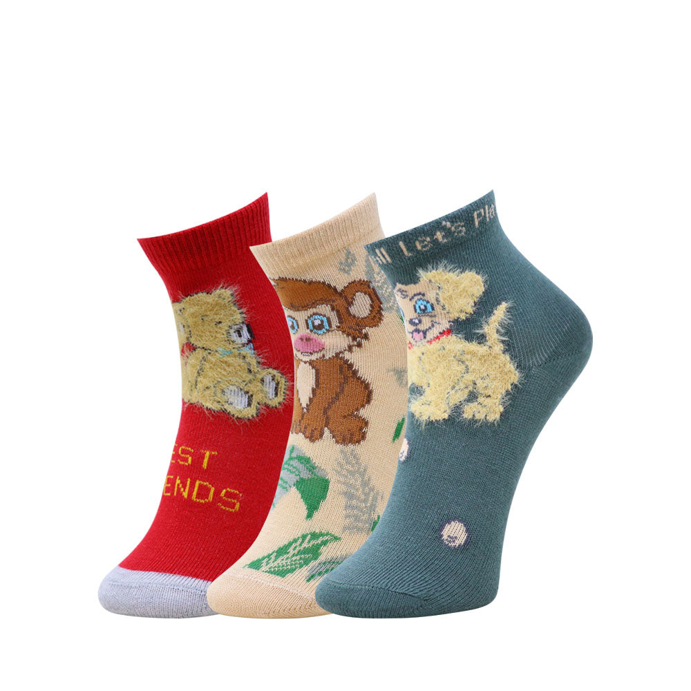 3 Pk Mustang Kids' Adorable Animal Print Socks