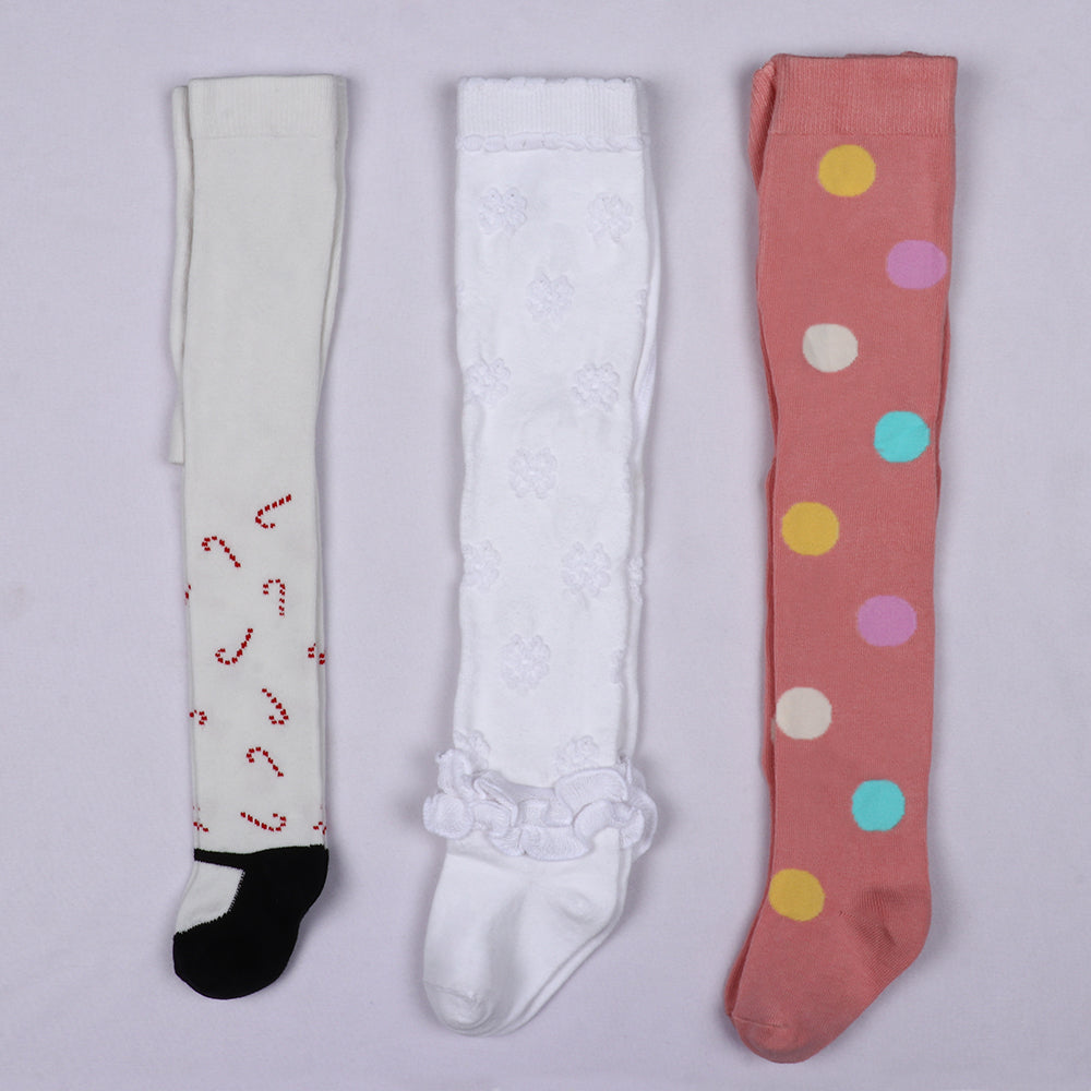 3 Pk Premium Kids' Cotton Pantyhose - Breathable Stretch Footed Tights