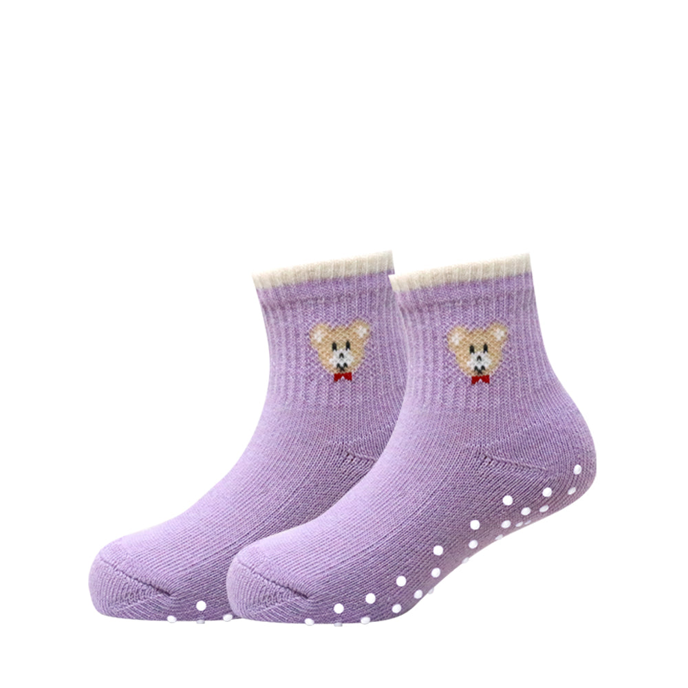 3 Pk Mustang Kids Soft Cotton Blend Bear Socks With Anti-Skid Sole