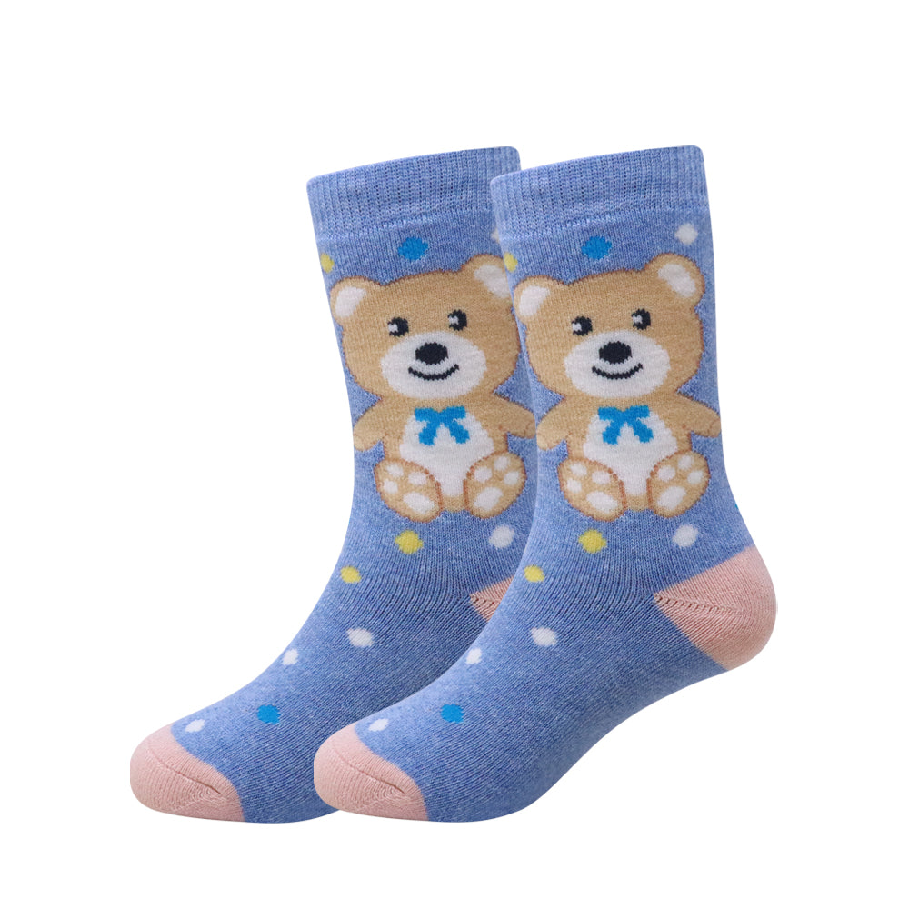 3 Pk Kids Cute Teddy Bear Crew Socks – Soft, Comfortable & Colorful Character Socks