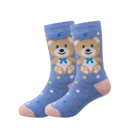 3 Pk Kids Cute Teddy Bear Crew Socks – Soft, Comfortable & Colorful Character Socks