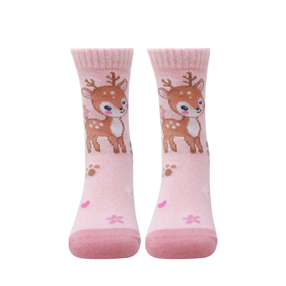 3 Pk Girls’ Woodland Friends Crew Socks – Cute Deer & Forest Animal Printed Socks