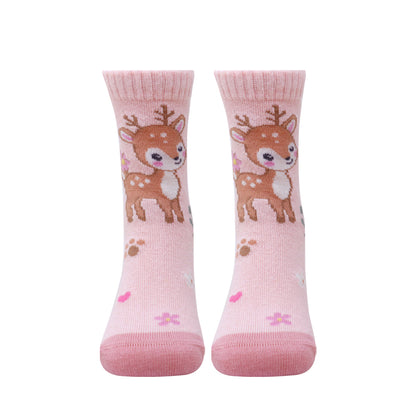 3 Pk Girls’ Woodland Friends Crew Socks – Cute Deer & Forest Animal Printed Socks