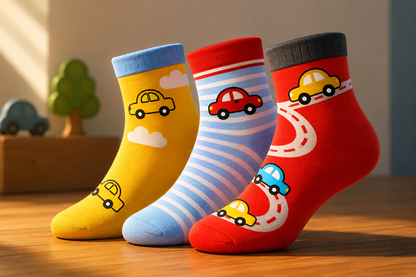 3 Pk Kids Speedy Cars Design  Cotton Socks